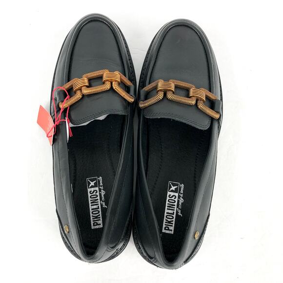 PIKOLINOS Women Aviles Platform Loafer EU 39 US 8.5 Black Leather Chain Link NIB - Picture 11 of 13
